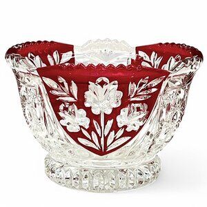 Fifth Avenue Crystal Bowl Rosaline Ruby Red Floral 3.25" Tall 4.75" Wide Vintage